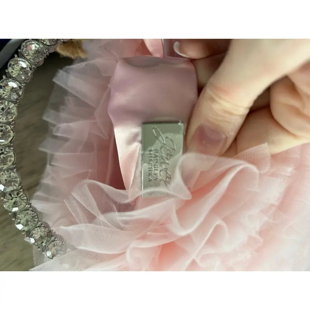 Jewel by Badgley Mischka Pink Tulle Layered Ruffle Pouch Clutch - OS